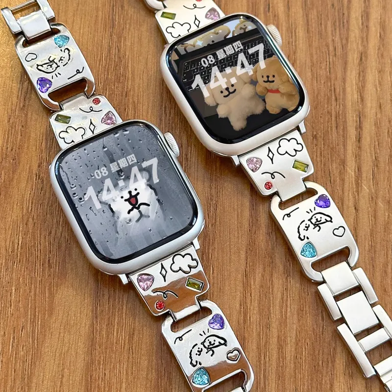 PULAISI Compatibility AppleWatch Ultra1/2/iwatch9/8/7/6/SE Apple Compatibility Watch Band 169mm Metal-12