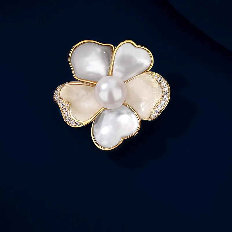 VIOLET Alloy Mother Of Pearl Brooches Women's Champagne Gold-3