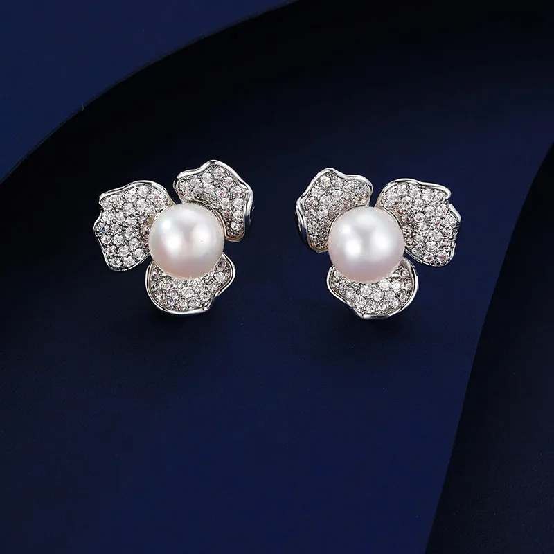 VIOLET S925 Silver Stud Pearl Stud Earrings Women's-2