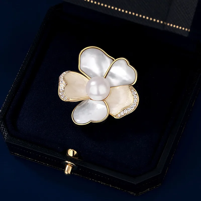 VIOLET Alloy Mother Of Pearl Brooches Women's Champagne Gold-4