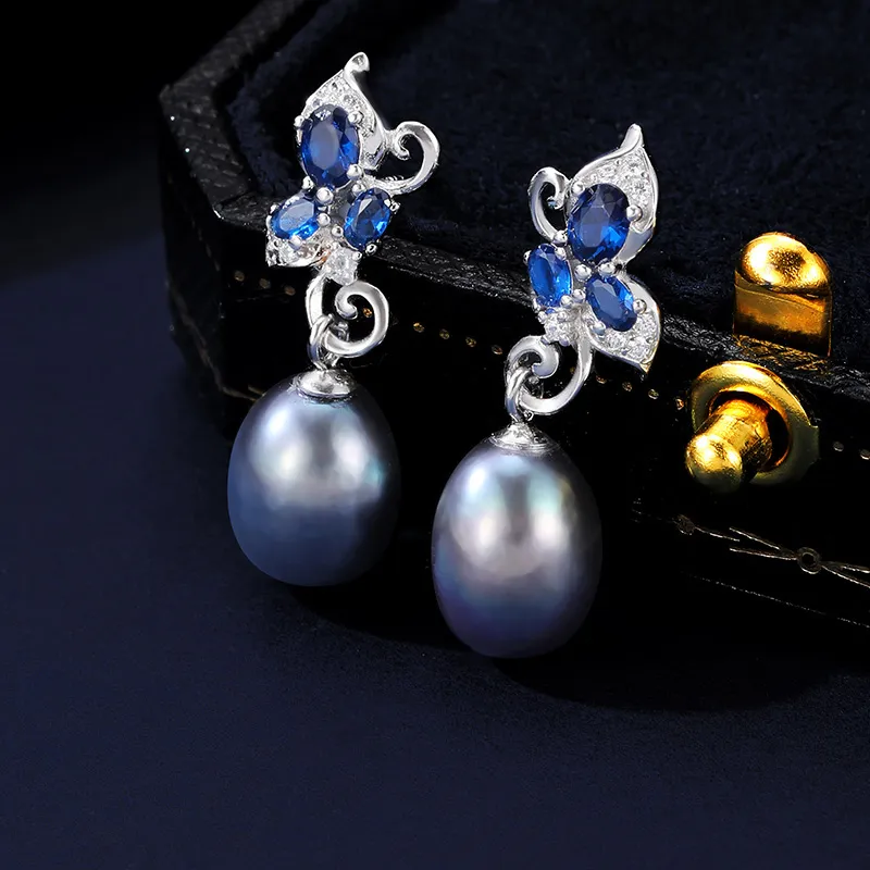 VIOLET S925 Sterling Silver Stud, Pearl Earrings Women's-3