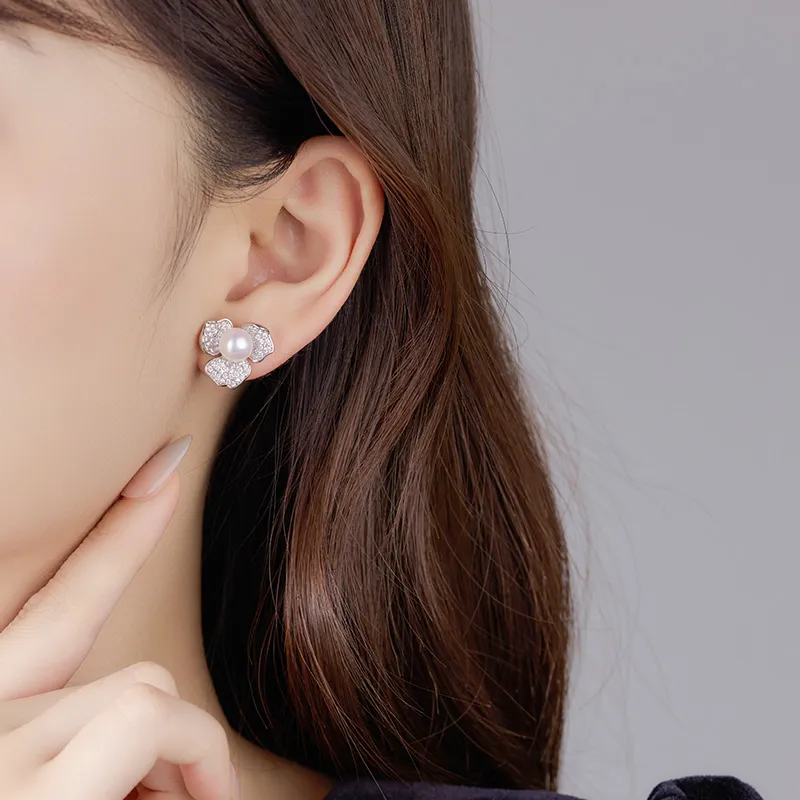 VIOLET S925 Silver Stud Pearl Stud Earrings Women's-1
