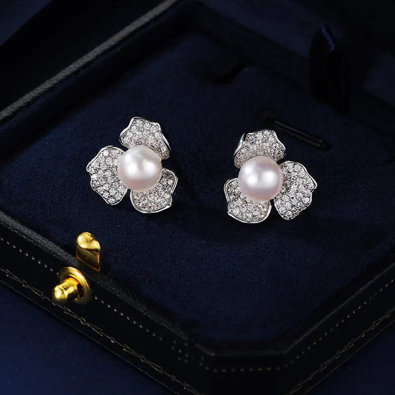 VIOLET S925 Silver Stud Pearl Stud Earrings Women's-3