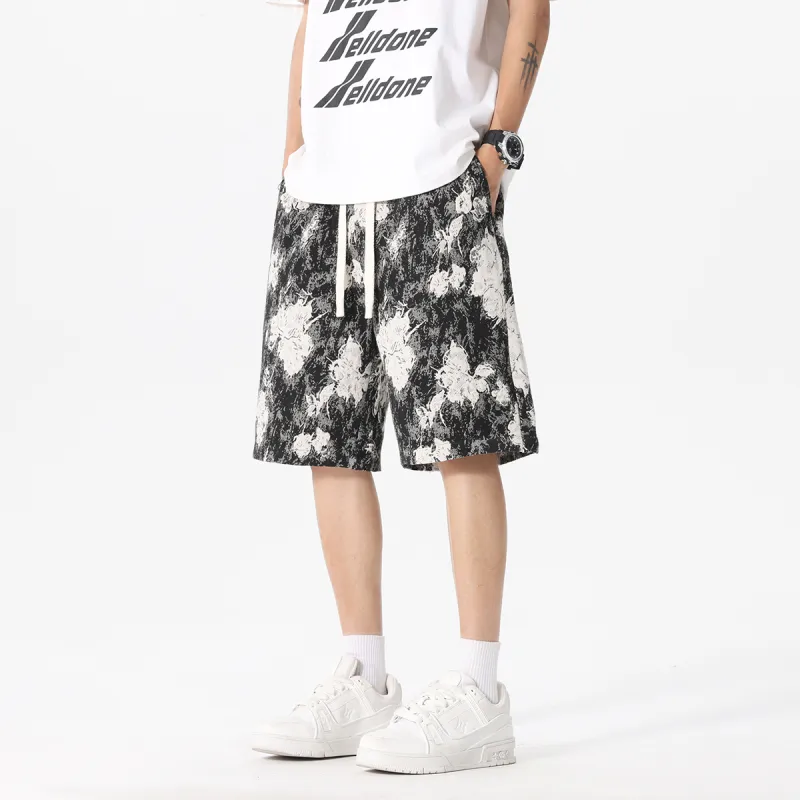 Vitocano Casual Shorts Unisex Black Floral-2