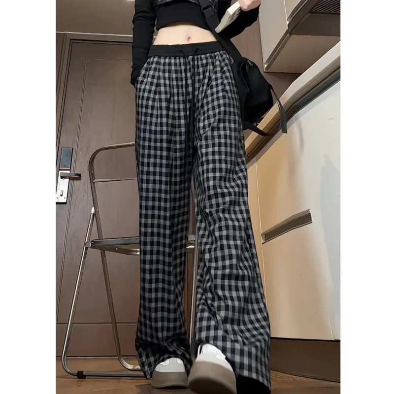 Vitocano Casual Pants Unisex Black Plaid-2