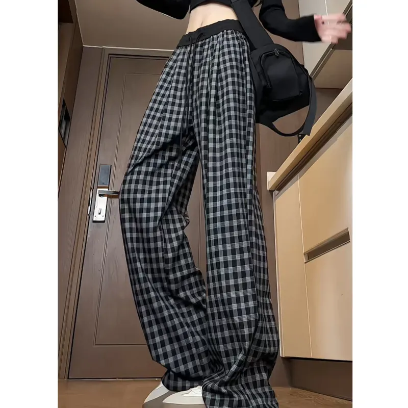 Vitocano Casual Pants Unisex Black Plaid-3