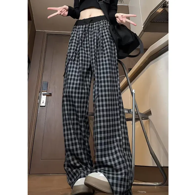 Vitocano Casual Pants Unisex Black Plaid-4