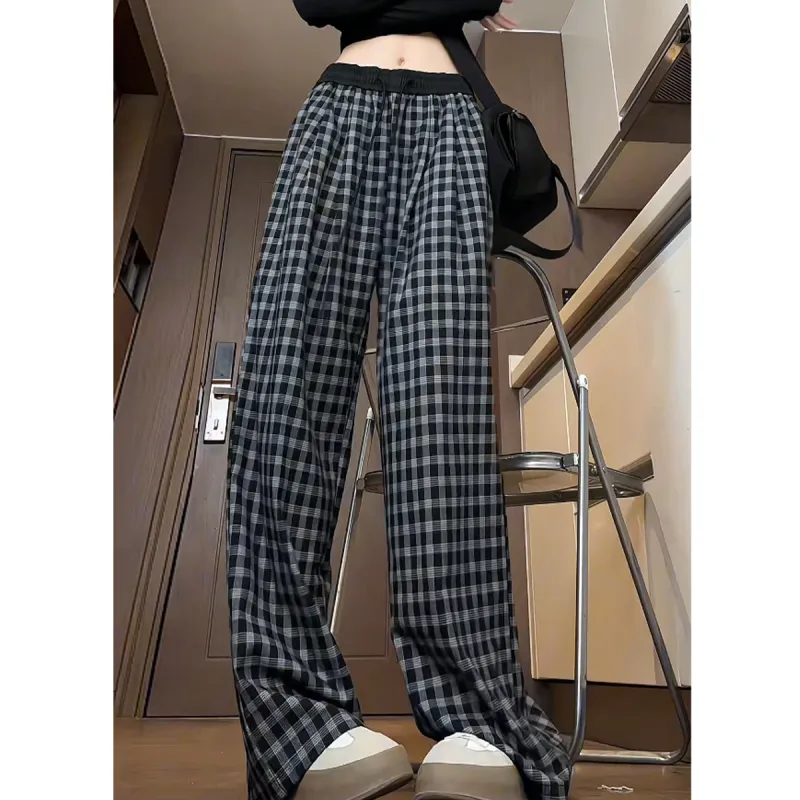 Vitocano Casual Pants Unisex Black Plaid-5