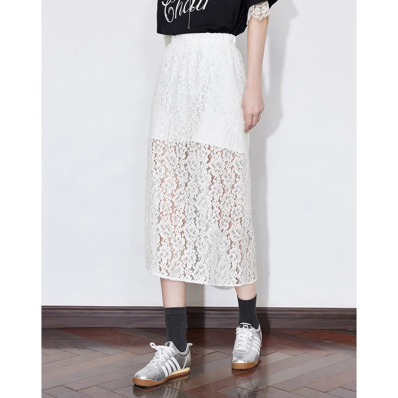 Initial Language Casual Long Skirts Women's White-4