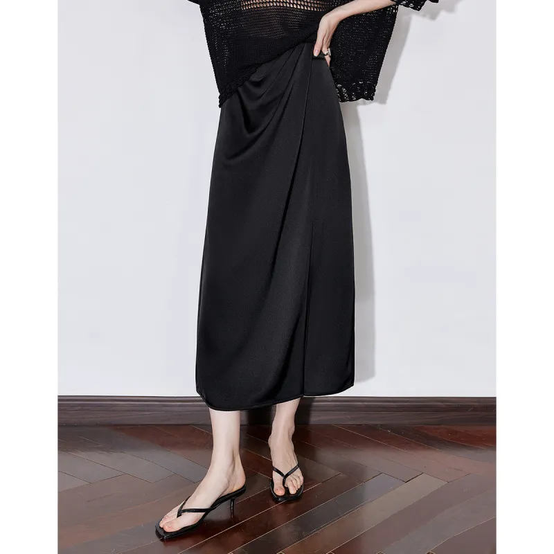 Initial Language Casual Long Skirt Women's Black-2