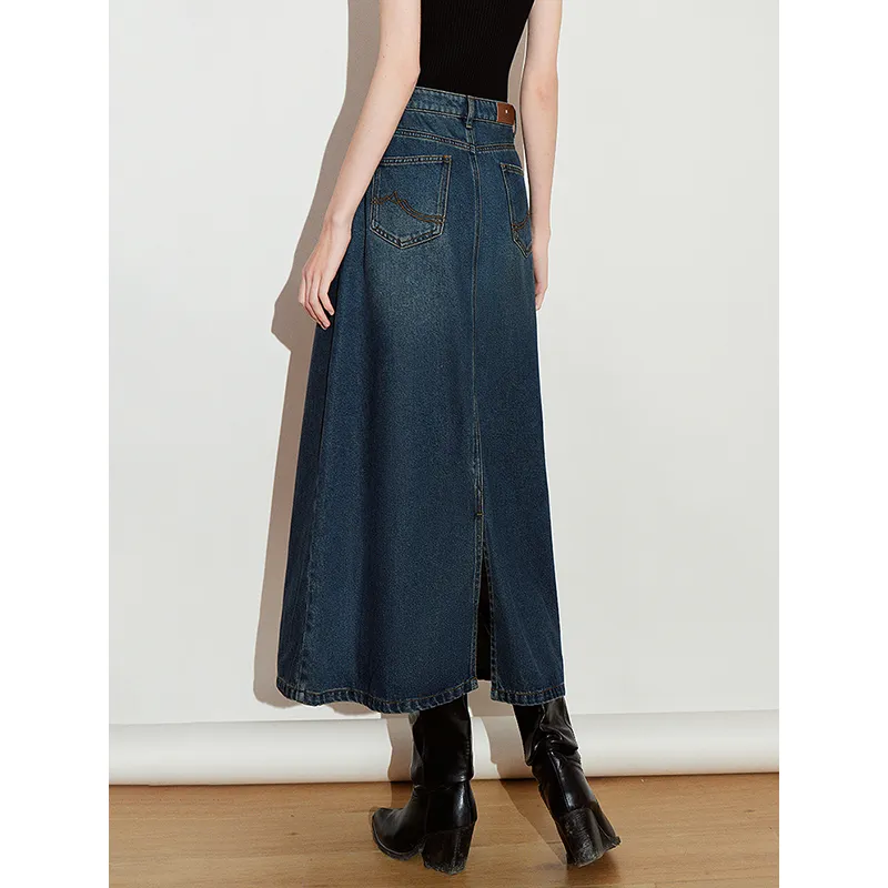 Initial Language Casual Long Skirts Women's Teal-4