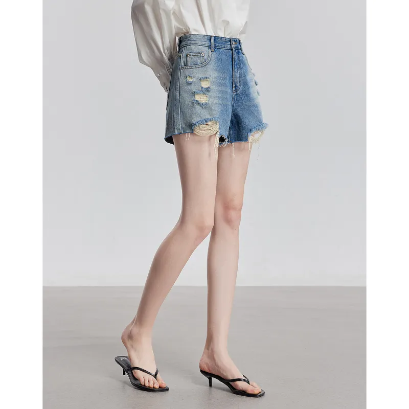 Initial Language Denim Shorts Women's Light Blue-2