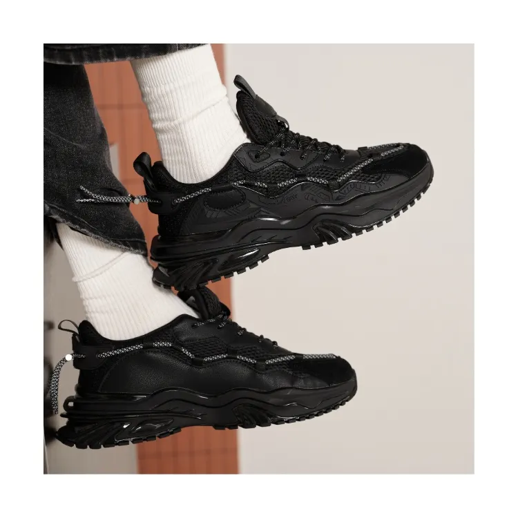 QIANJIN Cushioning, Slip Resistant, Coverage, Height Increasing Low Top Chunky Sneakers Unisex Black-7