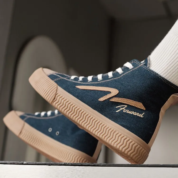 QIANJIN High Top Canvas Shoes Men's Navy Blue-5