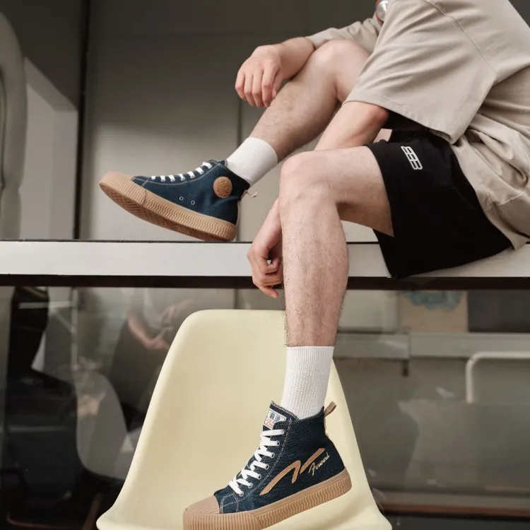 QIANJIN High Top Canvas Shoes Men's Navy Blue-6