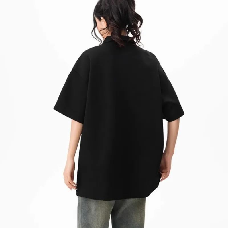Wooden Rabbit Luxury Streetwear Loose Fit Fashion Niche Design Breathable Loose Fit Elbow Length Sleeved Men's-1