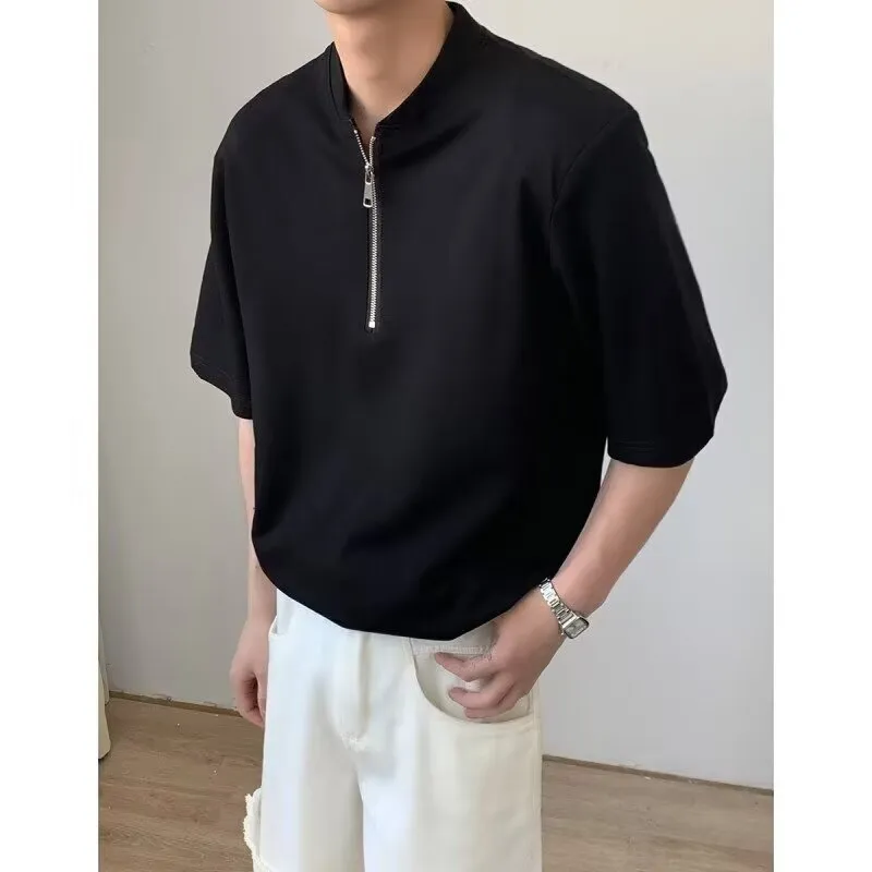 Wooden Rabbit Casual Versatile Fashion Deconstruction Design Premium Simple Trendy Print Elbow Length Sleeved Men's-2