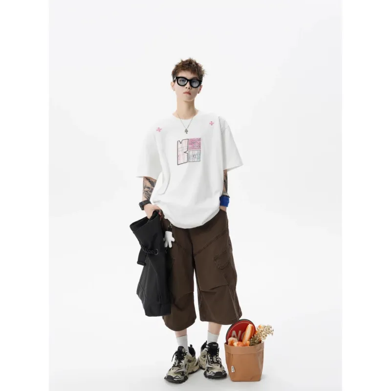 Wooden Rabbit Casual Versatile Fashion Versatile Design Breathable Loose Fit Elbow Length Sleeved Men's-3