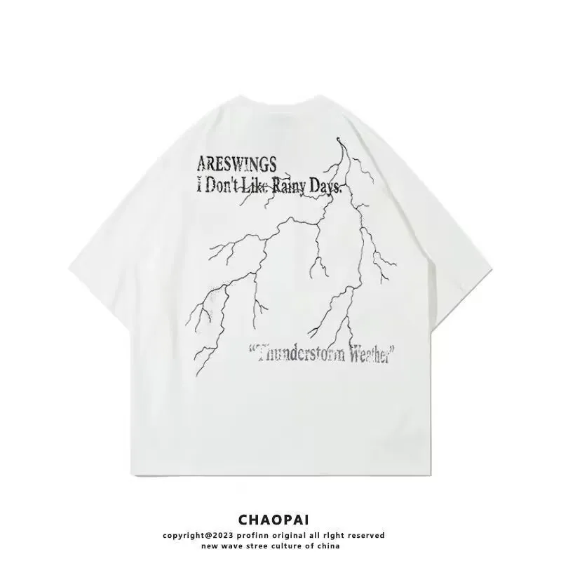 Wooden Rabbit Casual Versatile Fashion Loose Fit Design With Letter Print Elbow Length Sleeves Men's-3