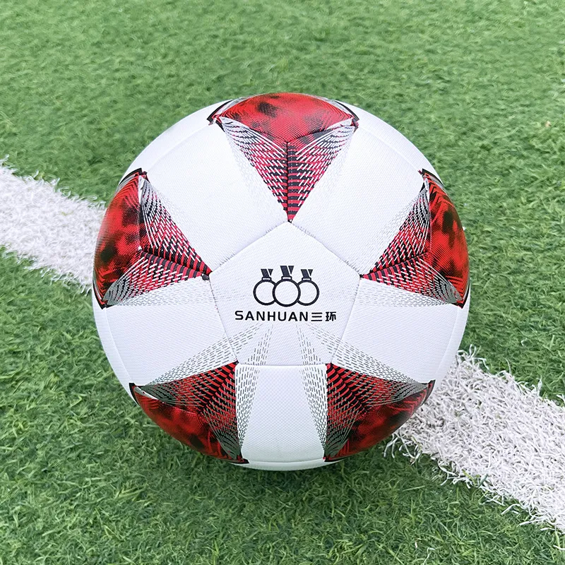 THREEHUAN Size 5 Soccer Super Fiber Seamless Thermal bonding Unisex Red White-1