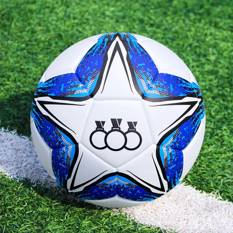 THREEHUAN Size 5 Ball Soccer PU Seamless Thermal bonding Unisex Blue White-2