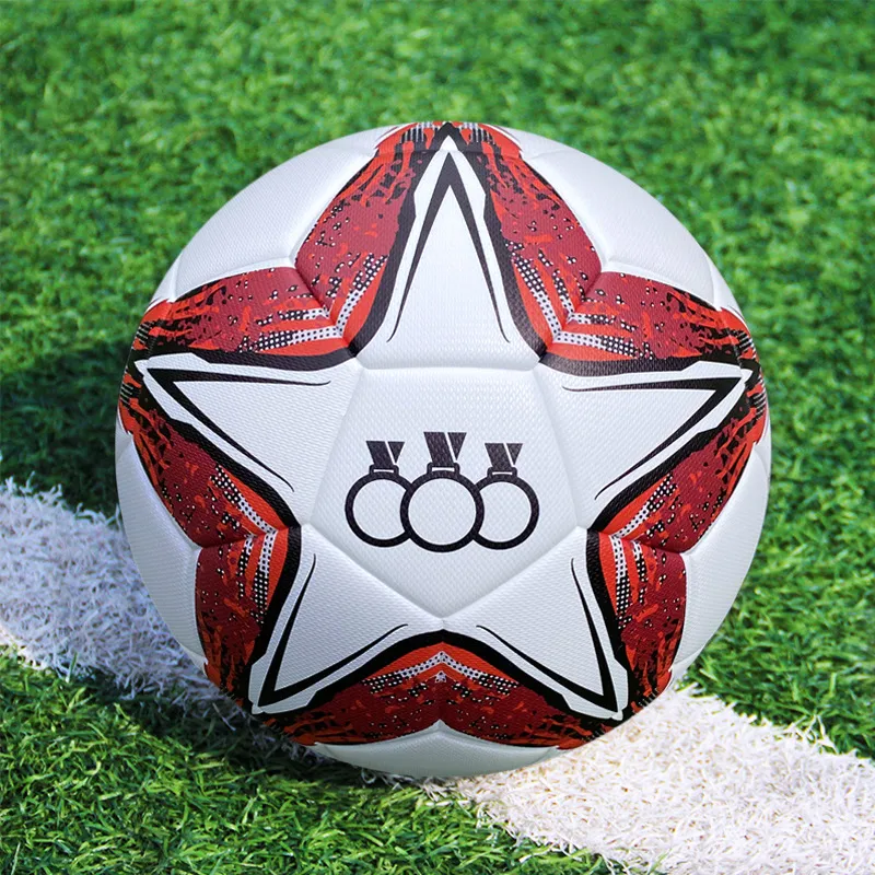 THREEHUAN Size 5 Ball Soccer PU Unisex New Red Five Stars-1