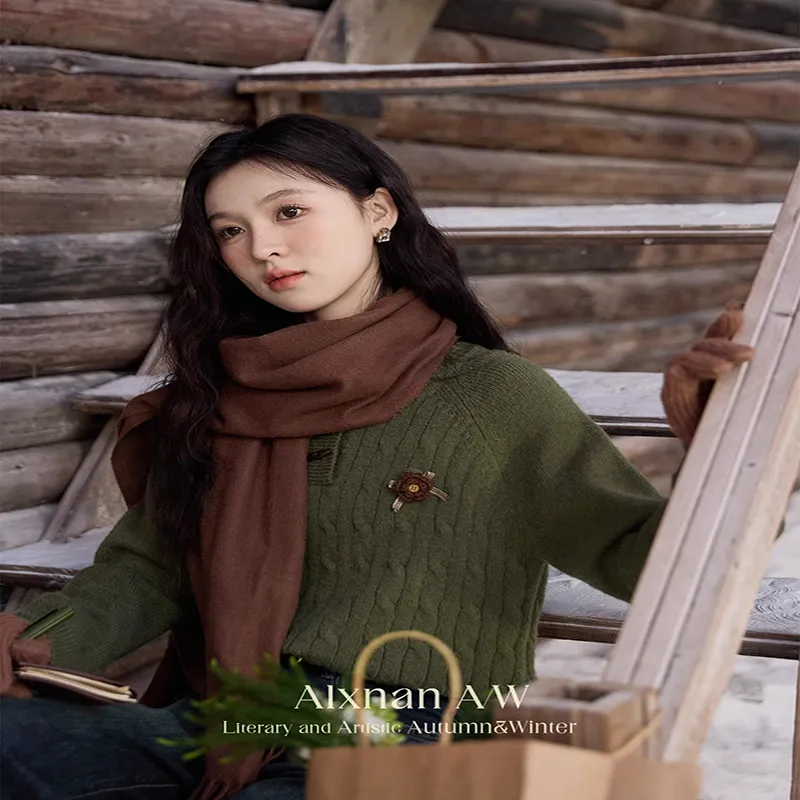 Alxnan Sweater Women's Olive Green-3