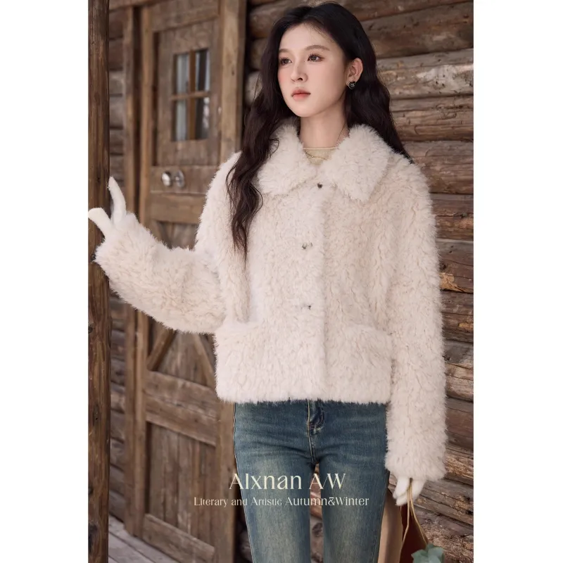 Alxnan Velvet Jackets Women's Oat-2