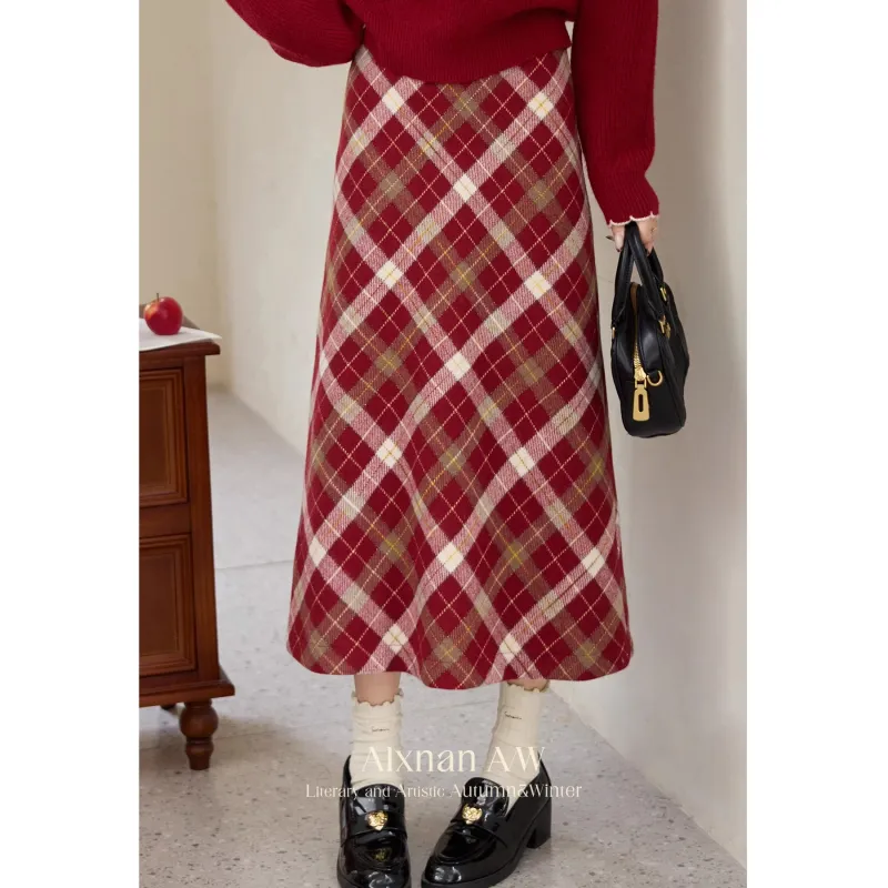 Alxnan Casual Long Skirts Women's Red-1