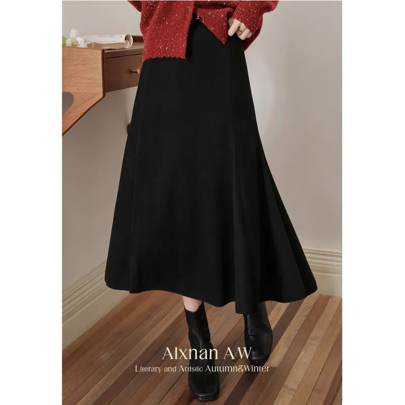 Alxnan Casual Long Skirts Women's Black-1