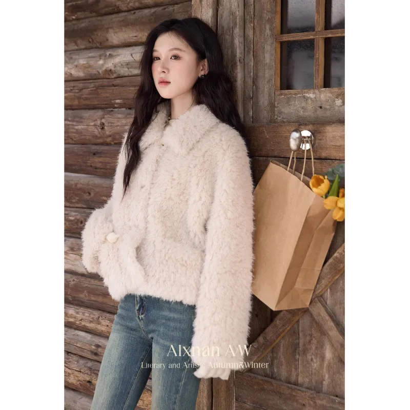 Alxnan Velvet Jackets Women's Oat-1
