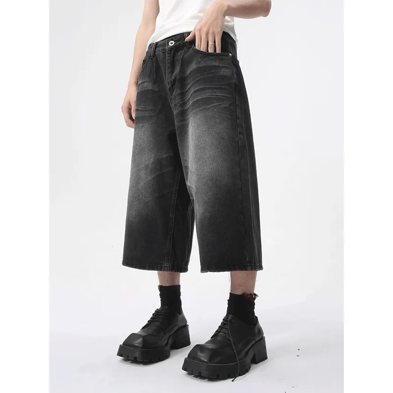 DARK HORSE Denim Shorts Unisex Black Gray Color-3