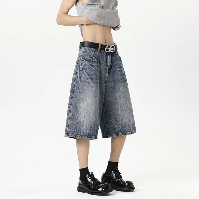 DARK HORSE Denim Shorts Unisex Washed Blue-4