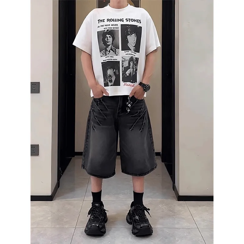 DARK HORSE Denim Shorts Unisex Vintage Black-4