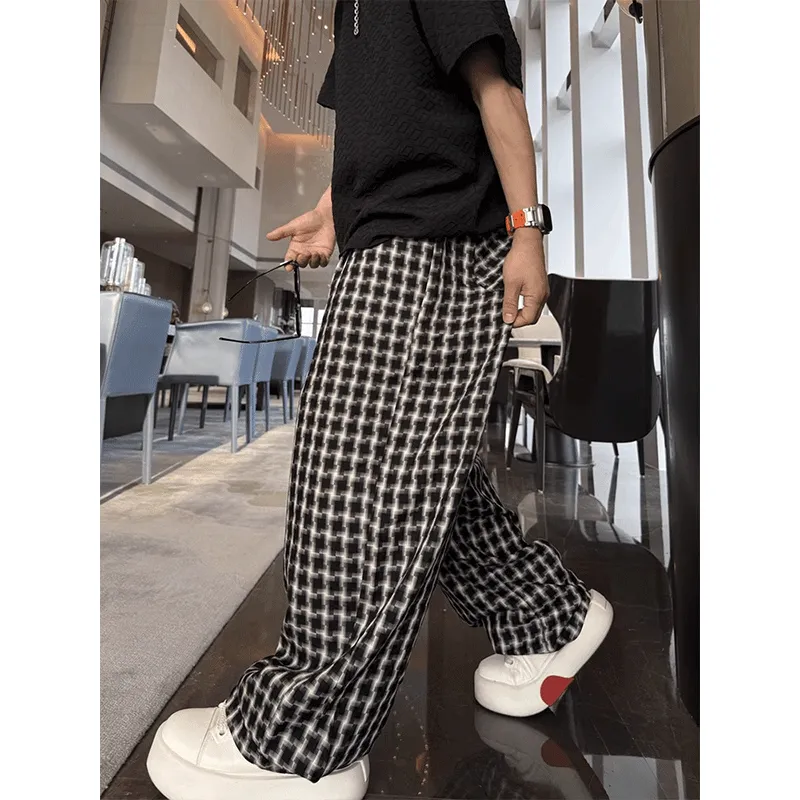 DARK HORSE Casual Pants Unisex Black White Plaid-3