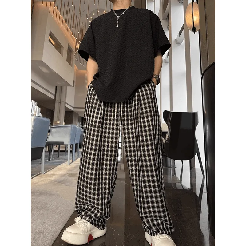 DARK HORSE Casual Pants Unisex Black White Plaid-2