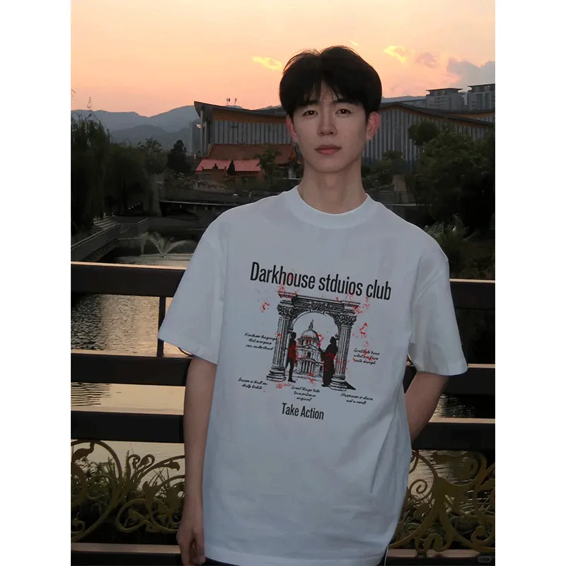 DARK HORSE Men's Summer 100% Cotton Heavyweight Loose Fit Half Sleeve T Shirt Unisex-1