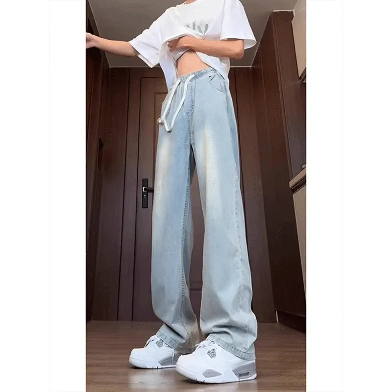 DARK HORSE Extended Length Tall Drawstring Wide Leg Jeans Unisex-3