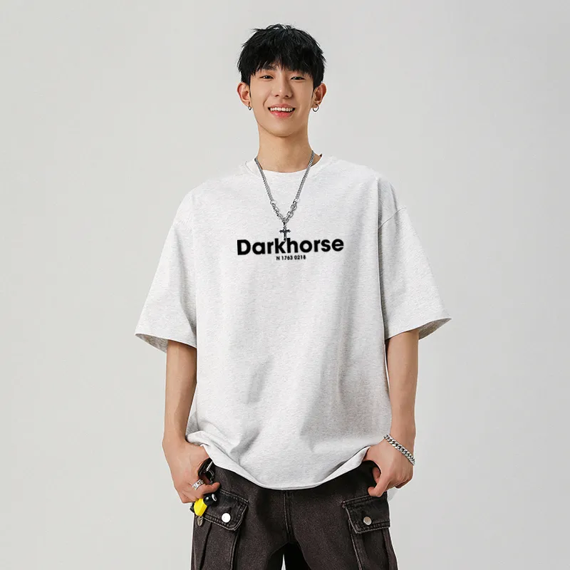 DARK HORSE Korean Fashion Print Heavyweight Short Sleeved T Shirts Unisex-12