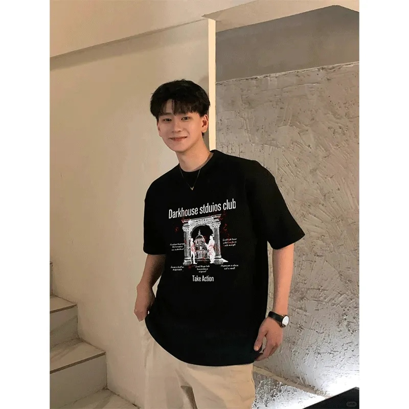 DARK HORSE Men's Summer 100% Cotton Heavyweight Loose Fit Half Sleeve T Shirt Unisex-5