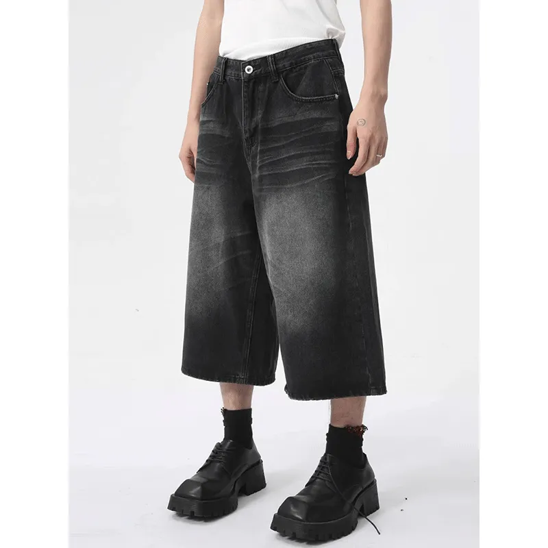 DARK HORSE Denim Shorts Unisex Black Gray Color-2