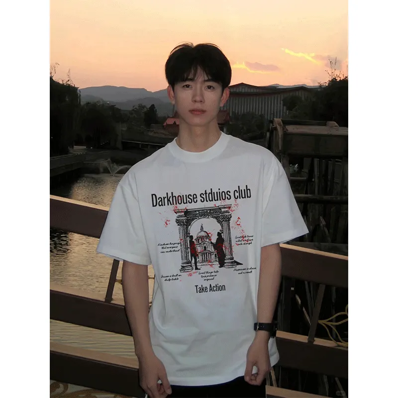 DARK HORSE Men's Summer 100% Cotton Heavyweight Loose Fit Half Sleeve T Shirt Unisex-2