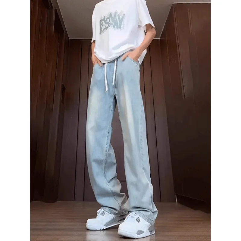 DARK HORSE Extended Length Tall Drawstring Wide Leg Jeans Unisex-2