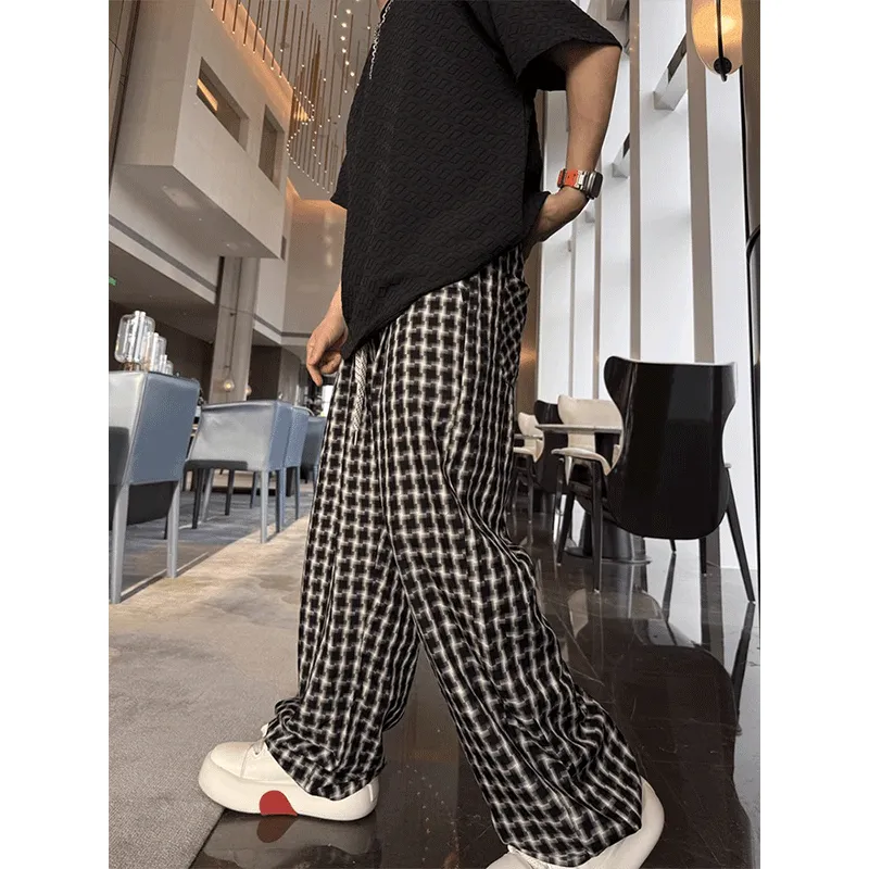 DARK HORSE Casual Pants Unisex Black White Plaid-5