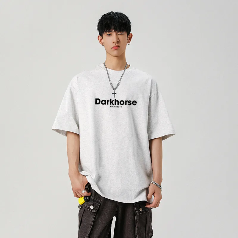 DARK HORSE Korean Fashion Print Heavyweight Short Sleeved T Shirts Unisex-13