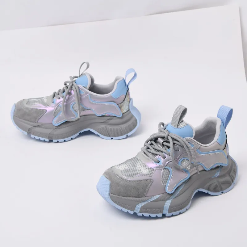 CAMEIDO Anti Slip And Wear Resistant Height Increasing Low Top Chunky Sneakers Women's Gray-2