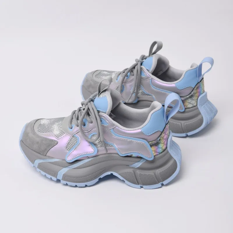 CAMEIDO Anti Slip And Wear Resistant Height Increasing Low Top Chunky Sneakers Women's Gray-3