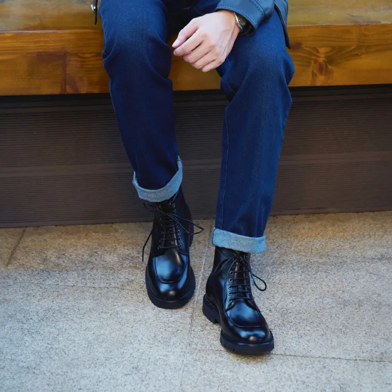 THOM WILLS British Style Business Formal Commute Leather Boots Short Martin Boot Men's Black-5