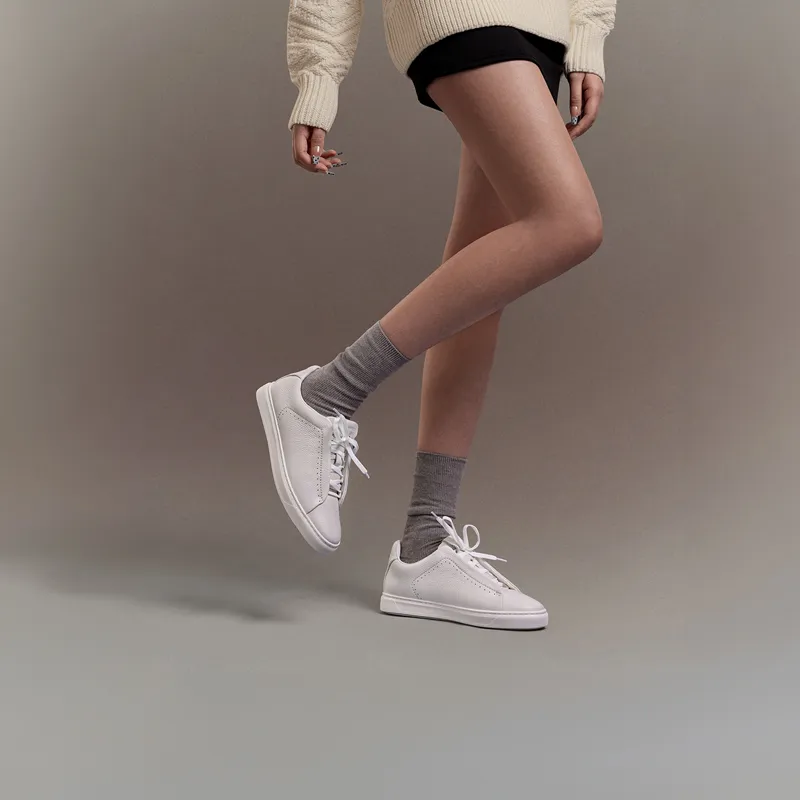 THOM WILLS Trendy Versatile Casual White Sneakers Low Top Skateboard Shoes Women's White-5