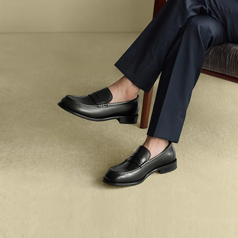 THOM WILLS Business Commute Versatile Slip on Casual Shoes Men's Black-6